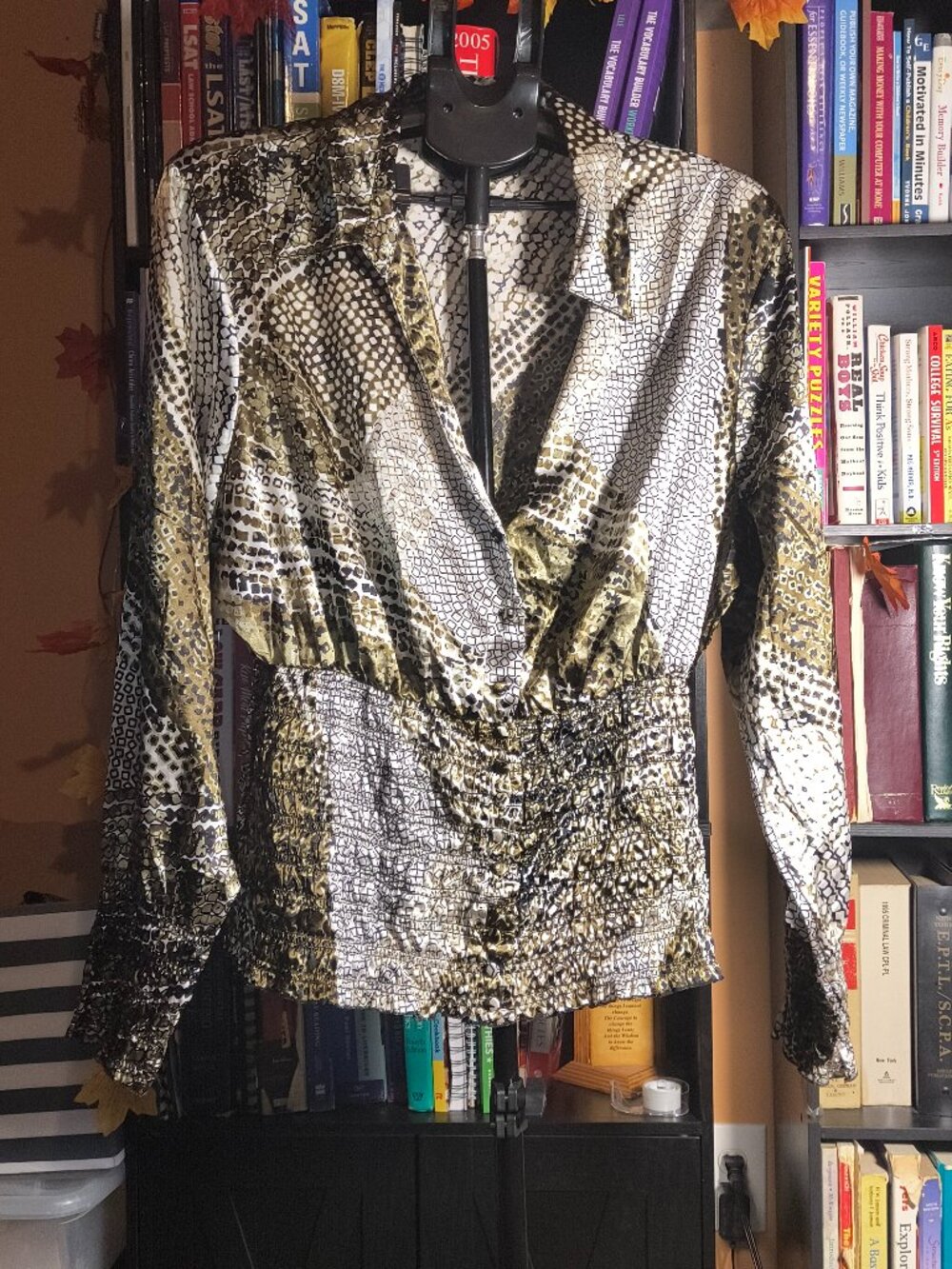 Unique Spectrum, 3X, Olive Green, Black, White, Blouse, Snakeskin Print